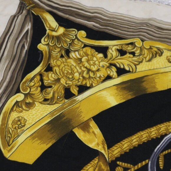 HERMES Carre 90 ETRIERS Scarf Shawl Gold Black Silk - Picture 2 of 11